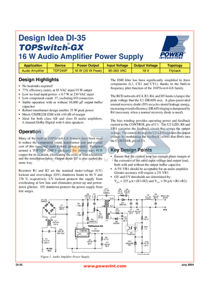 DI-35 datasheet - 16 W Audio Amplifier Power Supply