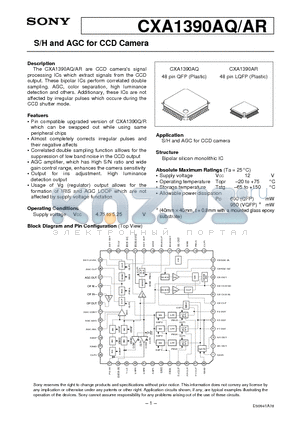 CXA1390AQ datasheet - S/H and AGC for CCD Camera