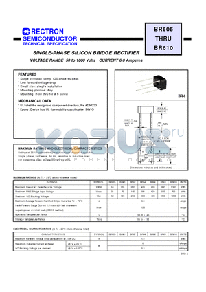 BR66 datasheet - SINGLE-PHASE SILICON BRIDGE RECTIFIER