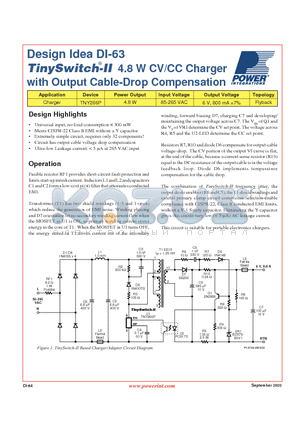 DI-63 datasheet - 4.8 W CV/CC Charger with Output Cable-Drop Compensation