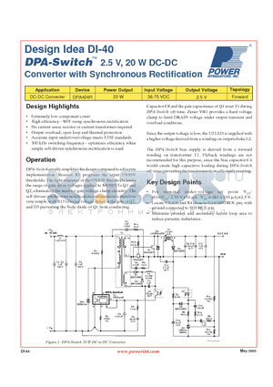 DI-40 datasheet - 2.5 V, 20 W DC-DC Converter with Synchronous Rectification