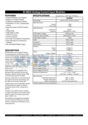 DI-8B32 datasheet - Analog Current Input Modules