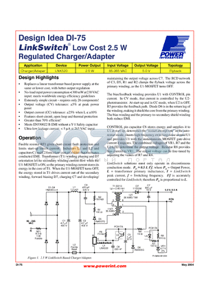 DI-75 datasheet - Low Cost 2.5 W Regulated Charger/Adapter