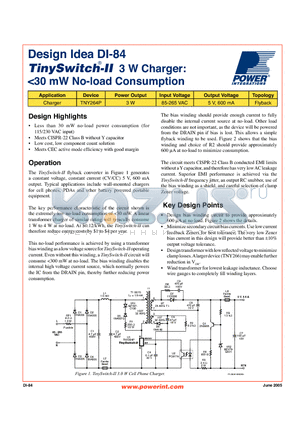 DI-84 datasheet - 3 W Charger: <30 mW No-load Consumption