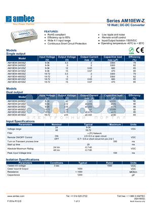 AM10EW-Z datasheet - 10 Watt | DC-DC Converter