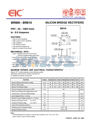 BR804 datasheet - SILICON BRIDGE RECTIFIERS