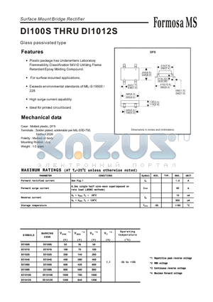DI1012S datasheet - Surface Mount Bridge Rectifier - Glass passivated type