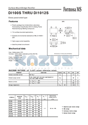 DI102S datasheet - Surface Mount Bridge Rectifier - Glass passivated type