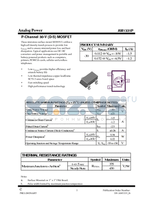 AM1331P datasheet - P-Channel 30-V (D-S) MOSFET