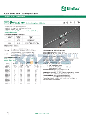 02341.25 datasheet - Axial Lead and Cartridge Fuses - Designed to UL/CSA Standards