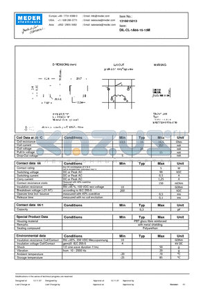 DIL-CL-1A66-15-13M datasheet - DIL Reed Relays