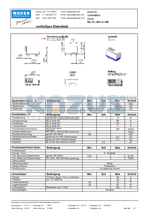 DIL-CL-1A81-9-13M_DE datasheet - (deutsch) DIL Reed Relay