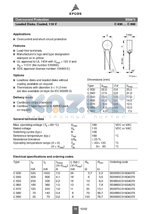 B59850C0160A070 datasheet - Leaded Disks, Coated, 110 V