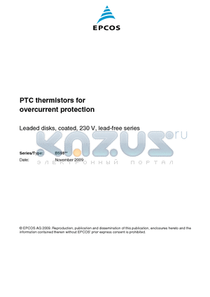 B59860C0120A570 datasheet - PTC thermistors for overcurrent protection