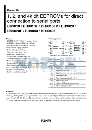 BR9020F datasheet - 1, 2, and 4k bit EEPROMs for direct connection to serial ports