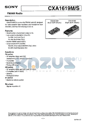 CXA1619M datasheet - FM/AM Radio