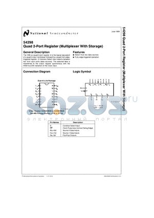 54298FMQB datasheet - Quad 2-Port Register (Multiplexer With Storage)