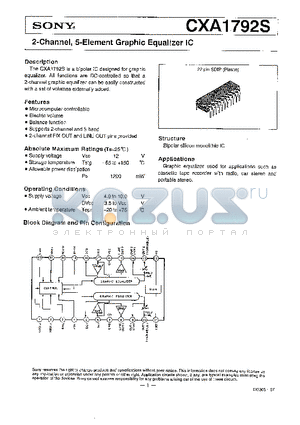 CXA1792S datasheet - 2-CHANNEL, 5-ELEMENT GRAPHIC EQUALIZER IC