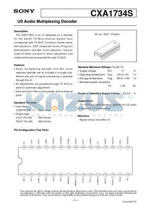 CXA1734S datasheet - US Audio Multiplexing Decoder