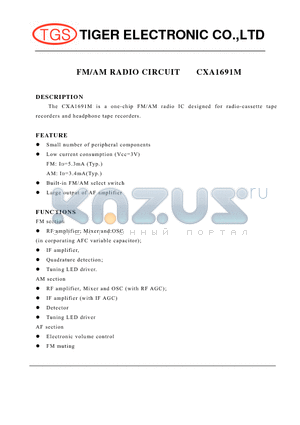 CXA1691M datasheet - FM/AM RADIO CIRCUIT