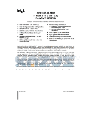 28F016SA datasheet - 28F016SA 16-MBIT (1 MBIT X 16, 2 MBIT X 8)FlashFile MEMORY