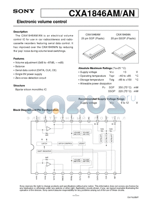CXA1846AM datasheet - Electronic volume control