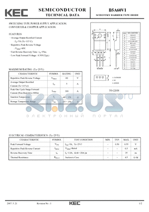 B5A60VI datasheet - SCHOTTKY BARRIER TYPE DIODE