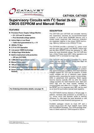CAT1024ZI-25-GT3 datasheet - Supervisory Circuits with I2C Serial 2k-bit CMOS EEPROM and Manual Reset