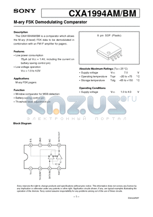 CXA1994AM datasheet - M-ary FSK Demodulating Comparator