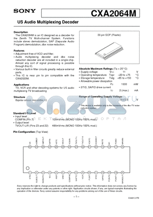 CXA2064 datasheet - US Audio Multiplexing Decoder