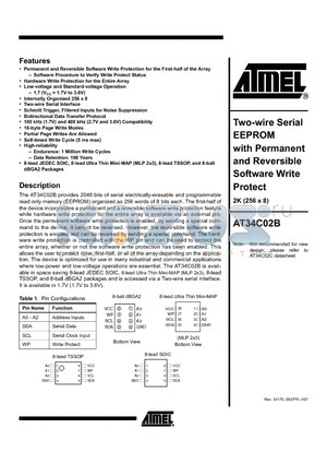 AT34C02BY6-10YH-1.7 datasheet - Two-wire Serial EEPROM with Permanent and Reversible Software Write Protect