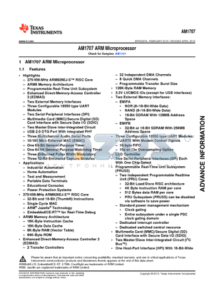 AM1707BZKB3 datasheet - ARM Microprocessor