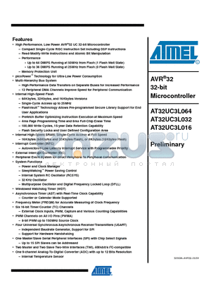 AT32UC3L016-ZAUR datasheet - AVR32 32-bit Microcontroller
