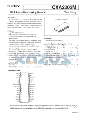 CXA2202M datasheet - EIAJ Sound Multiplexing Decoder