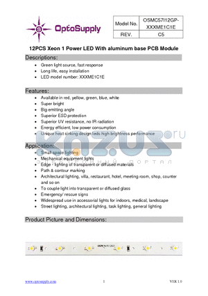 B5XME1C1E datasheet - 12PCS Xeon 1 Power LED With aluminum base PCB Module