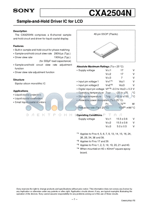 CXA2504 datasheet - Sample-and-Hold Driver IC for LCD