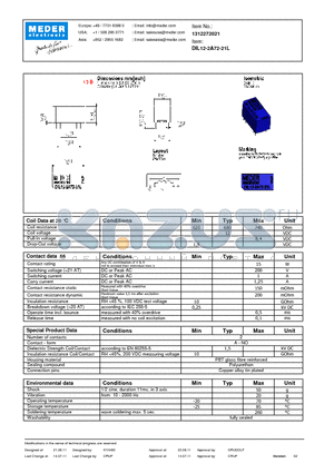 DIL12-2A72-21L datasheet - DIL Reed Relay