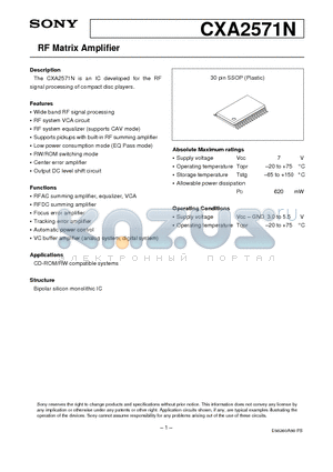 CXA2571N datasheet - RF Matrix Amplifier