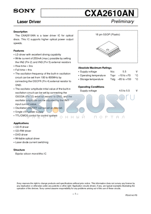 CXA2610AN datasheet - Laser Driver