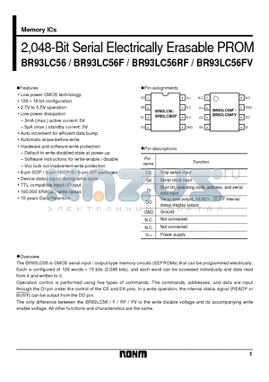 BR93LC56RF datasheet - 2,048-Bit Serial Electrically Erasable PROM