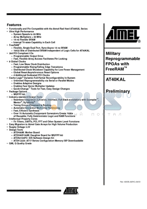 AT40KAL040KW1M datasheet - Military Reprogrammable FPGAs with FreeRAM