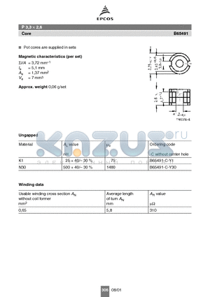 B65491-C-Y30 datasheet - P 3,3  2,6 Pot cores are supplied in sets