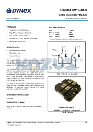 DIM800FSM17-A000 datasheet - Single Switch IGBT Module