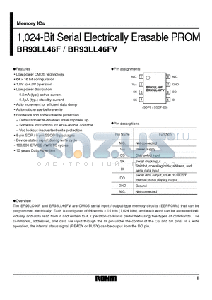 BR93LL46FV datasheet - 1,024-Bit Serial Electrically Erasable PROM