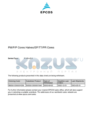 B65501-D-R33 datasheet - Pot cores are supplied in sets