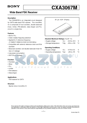 CXA3067 datasheet - Wide Band FSK Receiver