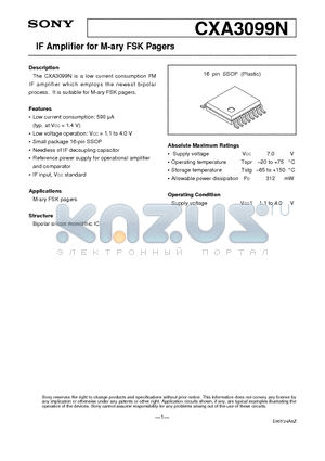 CXA3099N datasheet - IF Amplifier for M-ary FSK Pagers