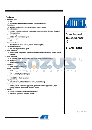 AT42QT1010 datasheet - One-channel Touch Sensor IC