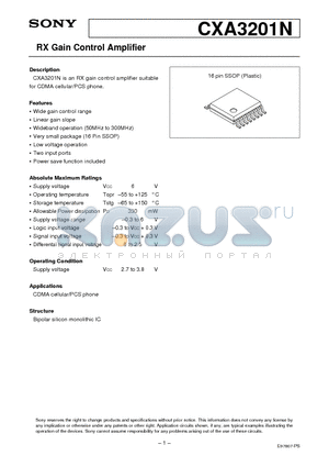 CXA3201N datasheet - RX Gain Control Amplifier