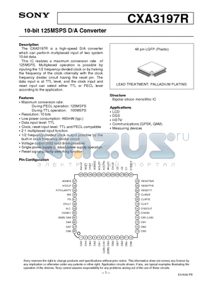 CXA3197 datasheet - 10-bit 125MSPS D/A Converter